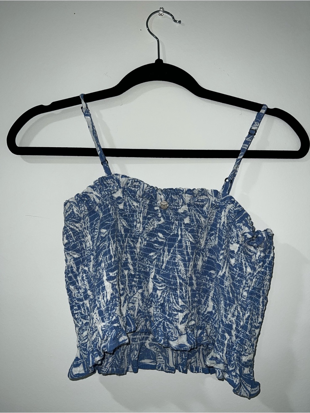 Roxy Blue and White Printed Smocked Cami